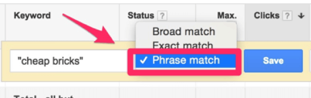 phrase match keyword